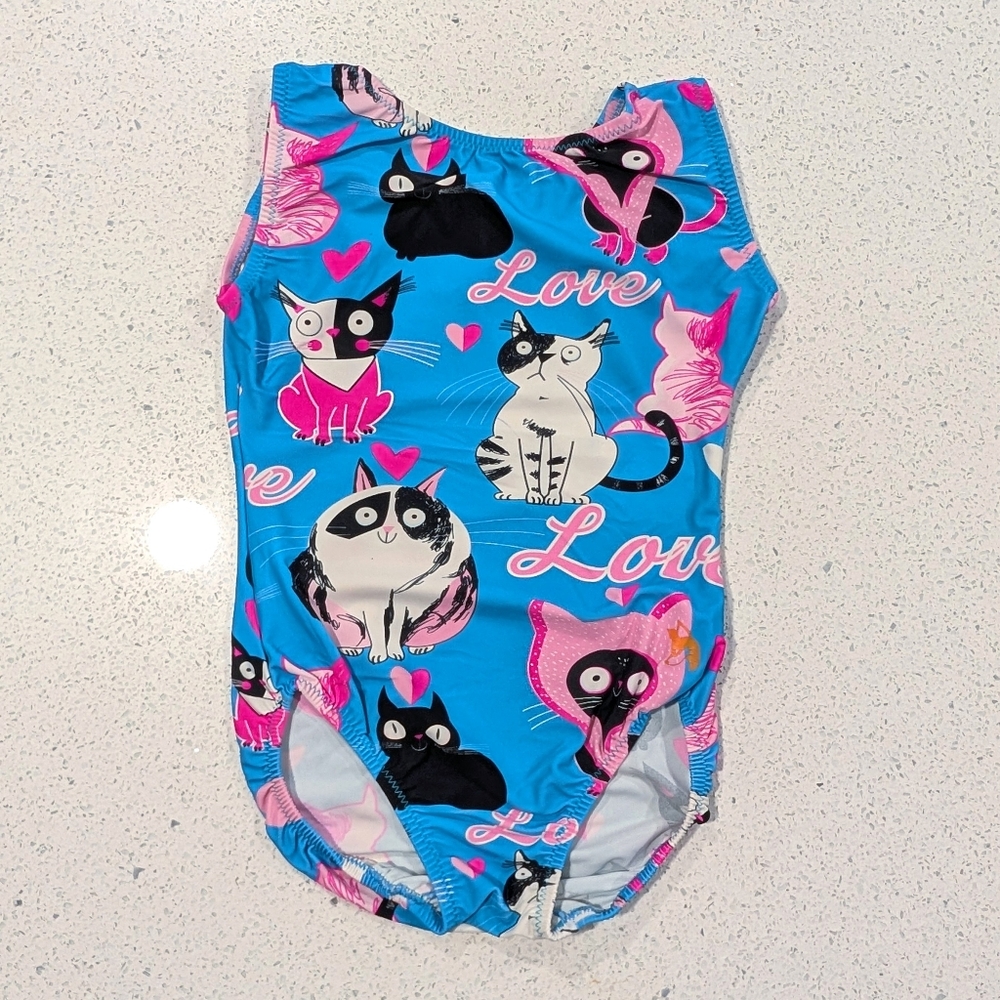 COOL CAT Foxy Fitness CM medium 10 Gymnastics Dance Leotard Pink Blue ULTRA SOFT
